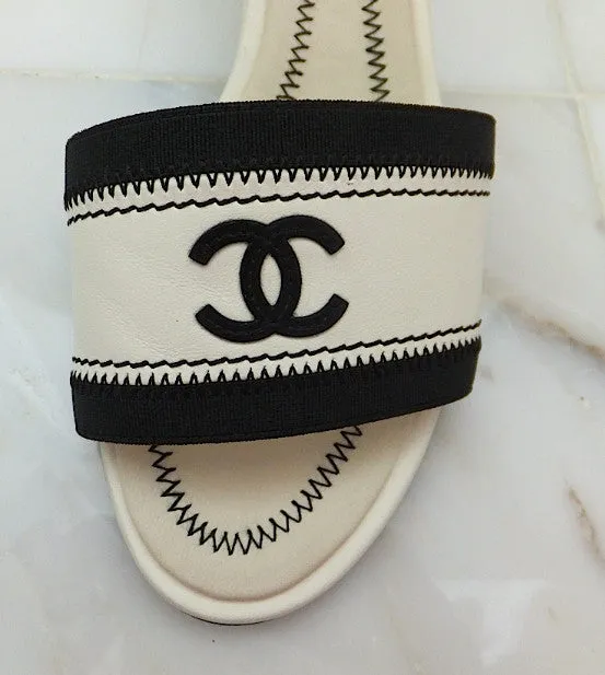 Authentic Chanel Black & White Sandals SZ 36.5