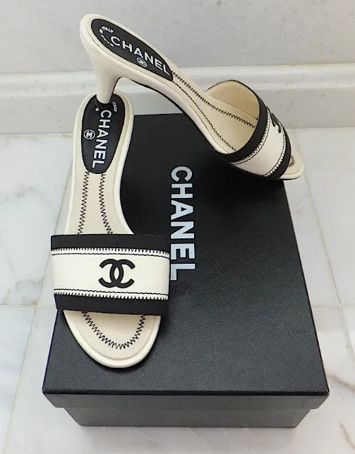 Authentic Chanel Black & White Sandals SZ 36.5