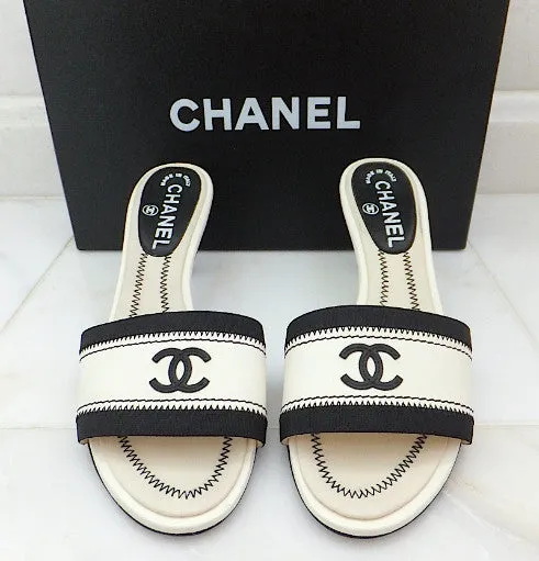 Authentic Chanel Black & White Sandals SZ 36.5