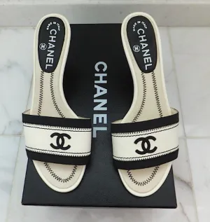 Authentic Chanel Black & White Sandals SZ 36.5