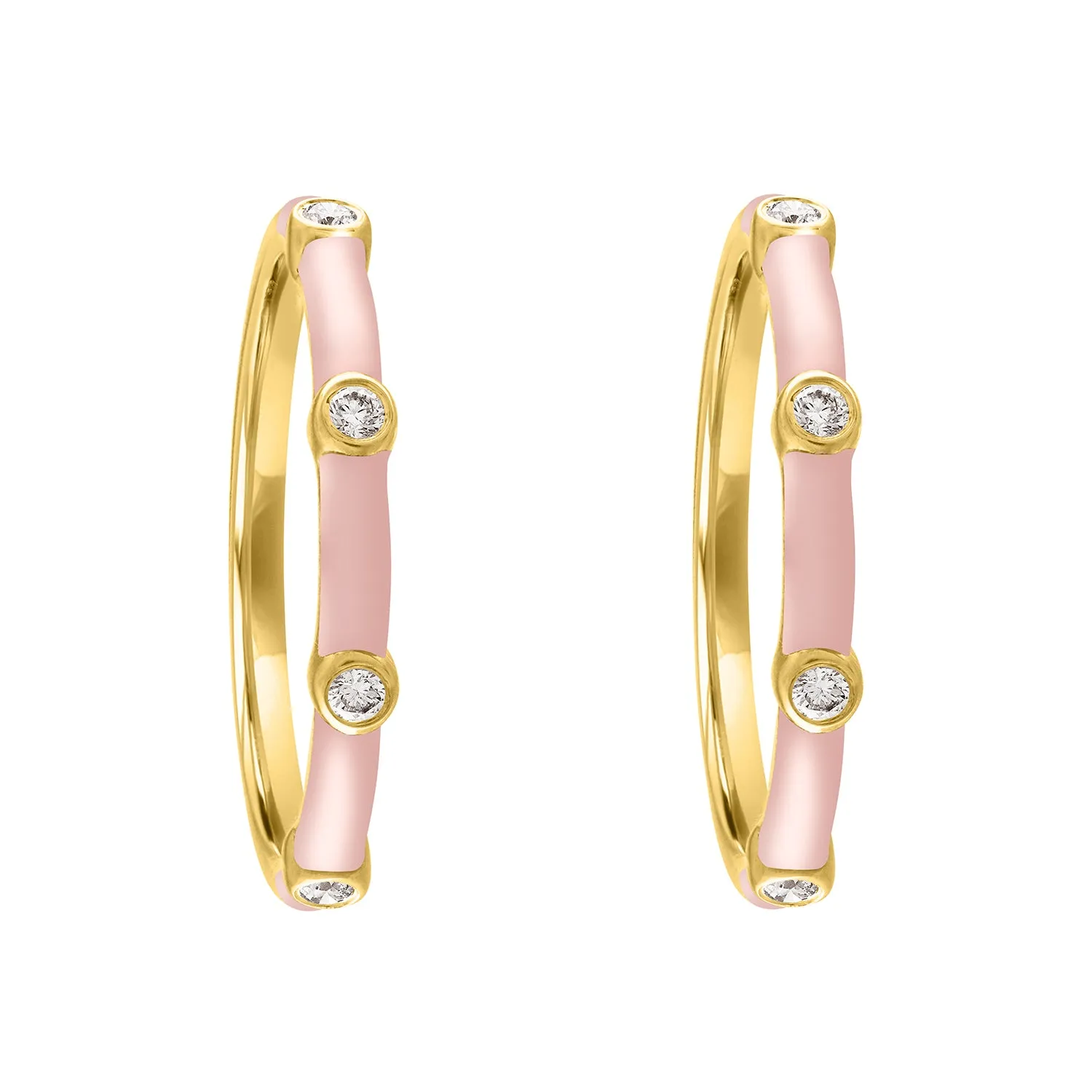 Ava Huggies: Ballet Pink Enamel/14K Yellow Gold-Diamond