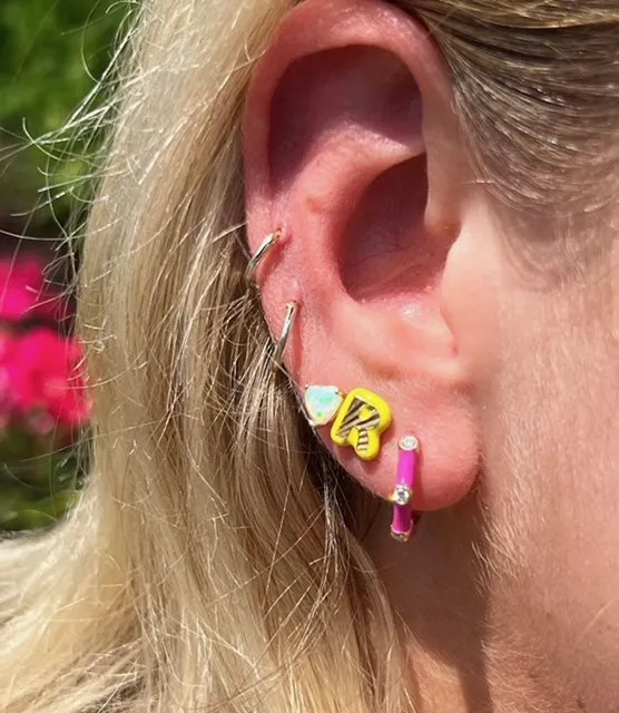 Ava Huggies: Ballet Pink Enamel/14K Yellow Gold-Diamond