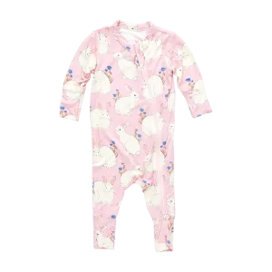 Baby’s First Bamboo Romper, Pink Bunnies
