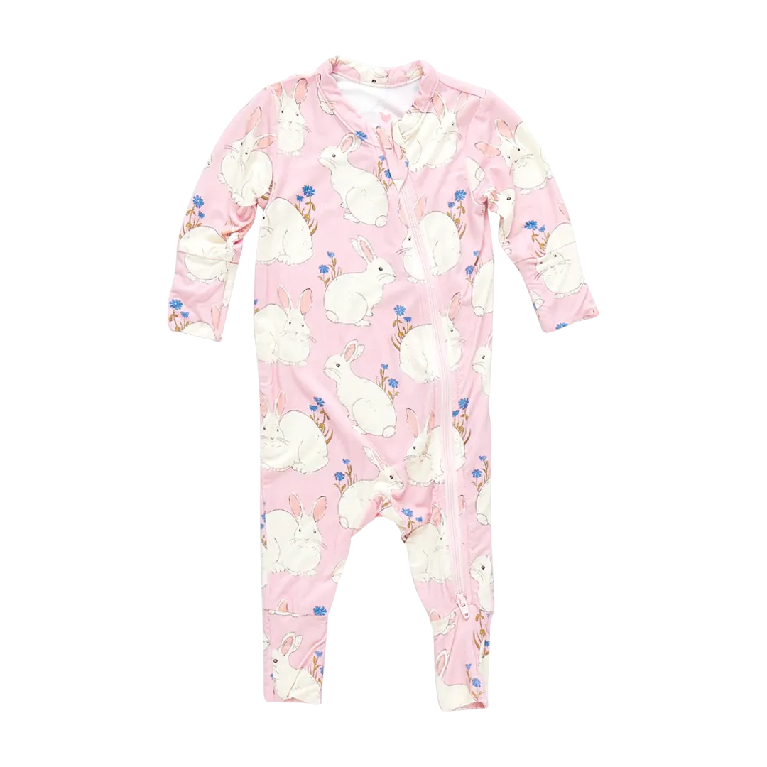 Baby’s First Bamboo Romper, Pink Bunnies