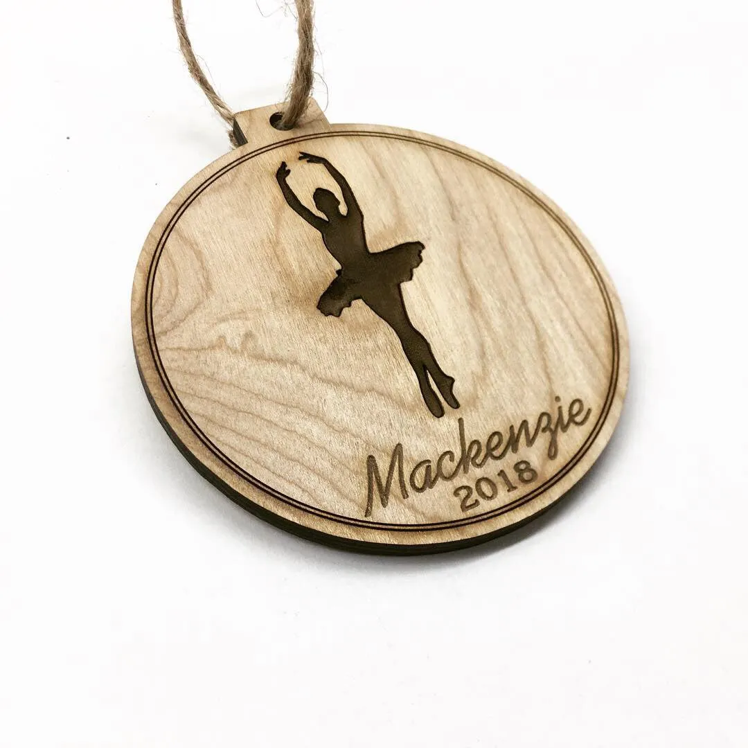 Ballerina Engraved Wood Christmas Ornament