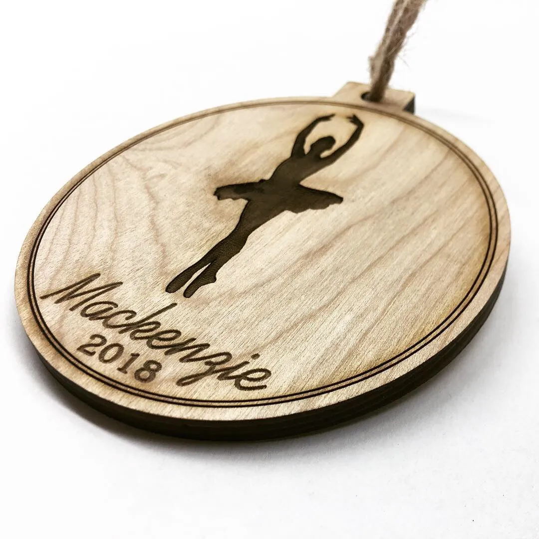 Ballerina Engraved Wood Christmas Ornament