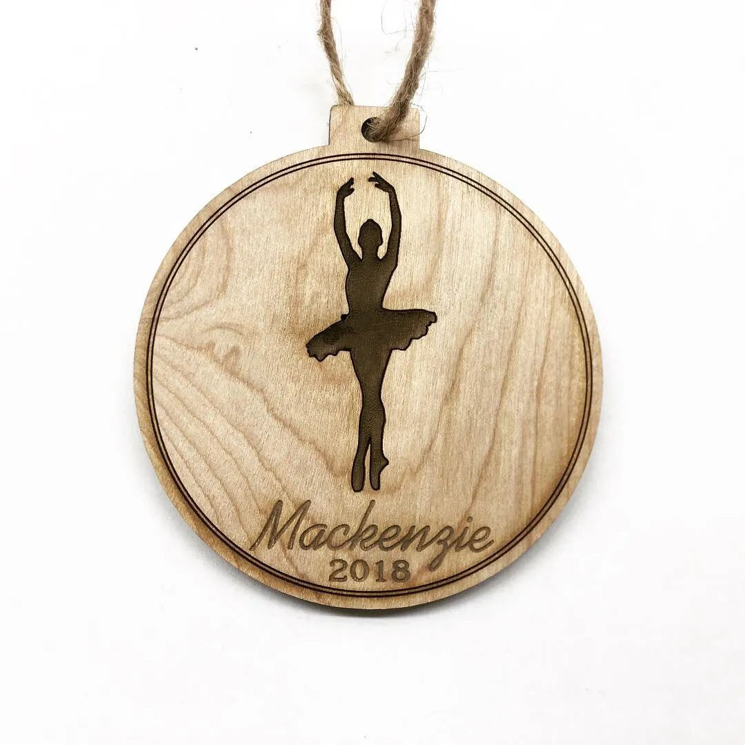 Ballerina Engraved Wood Christmas Ornament