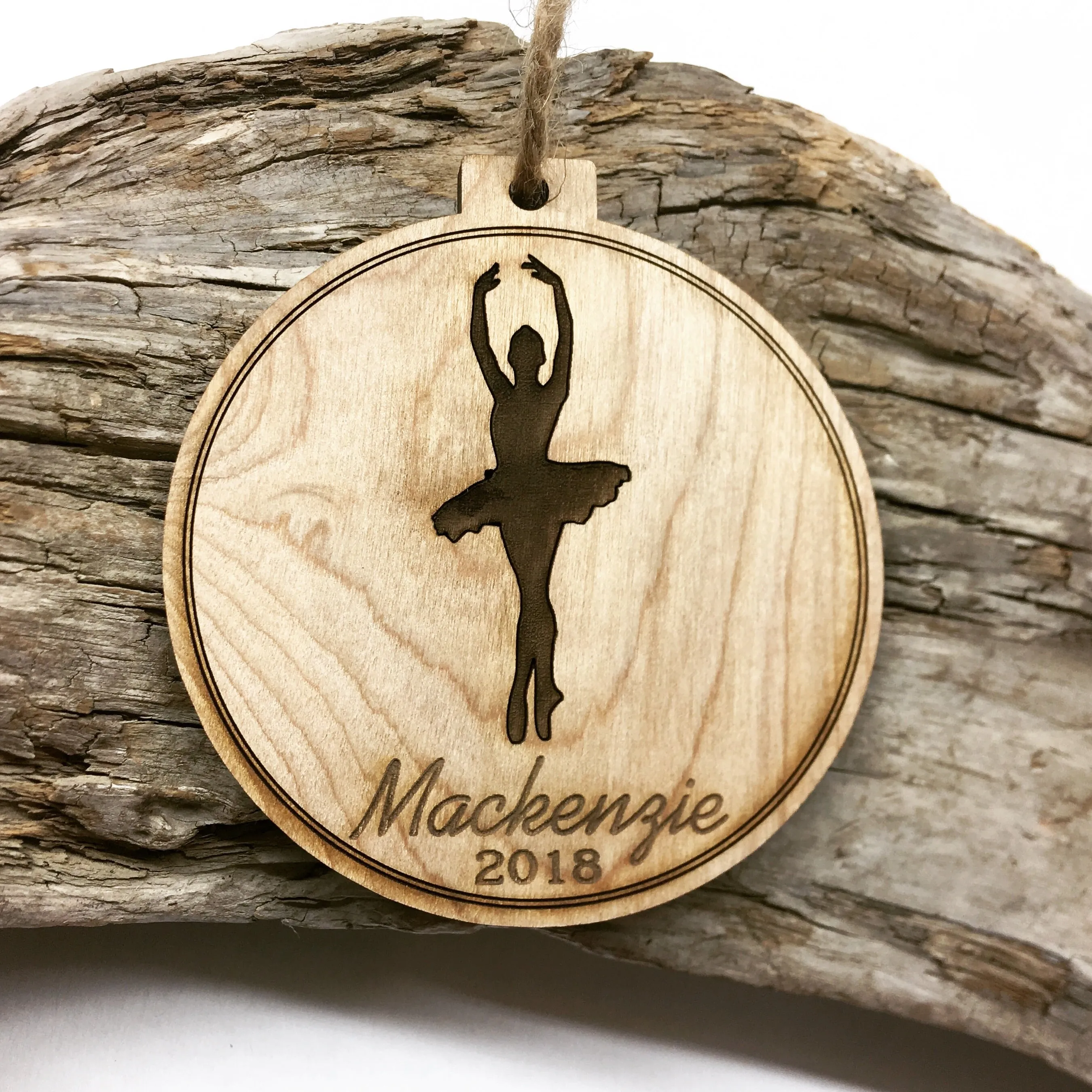 Ballerina Engraved Wood Christmas Ornament
