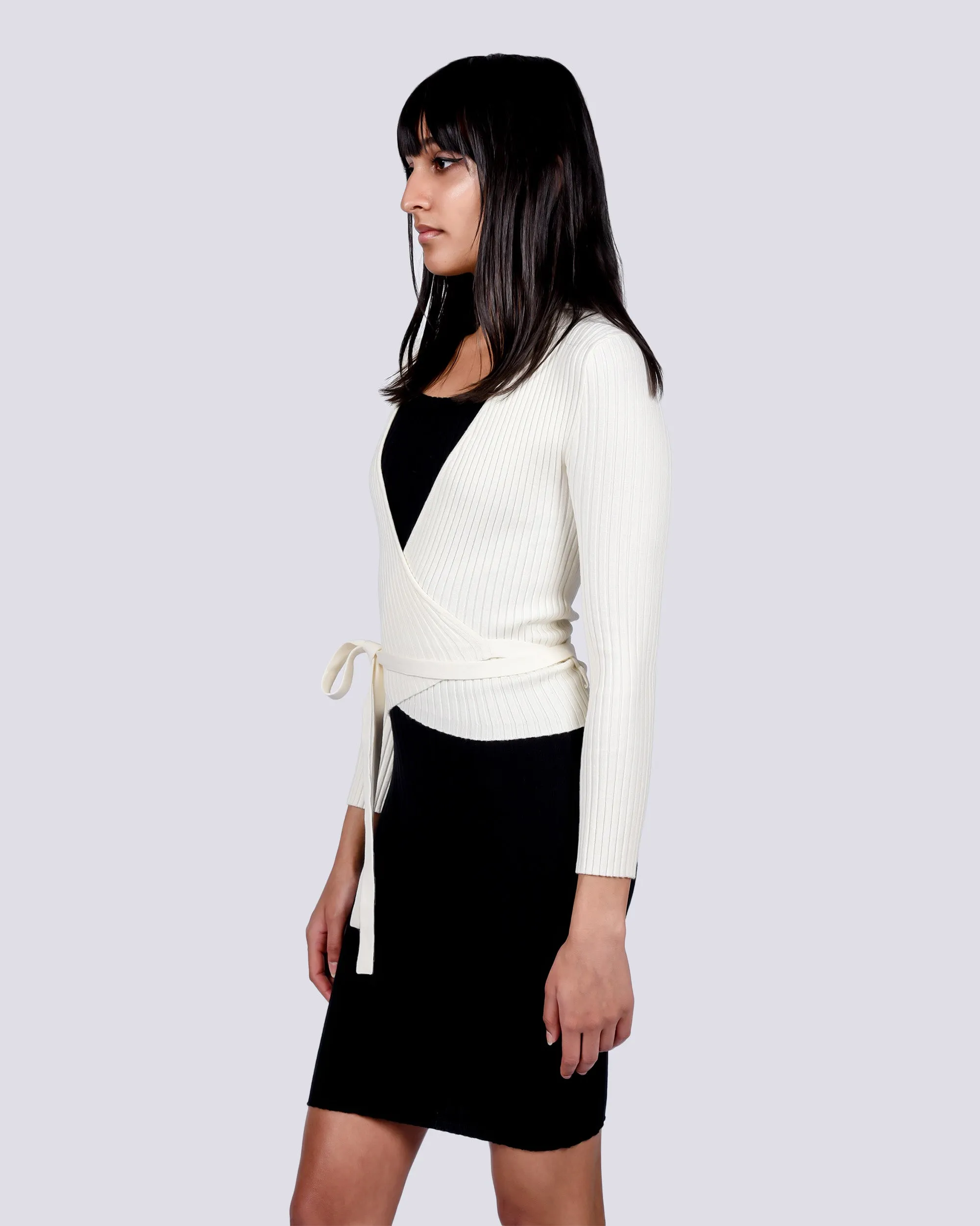 Ballet wrap shrunken ribbed in ivory