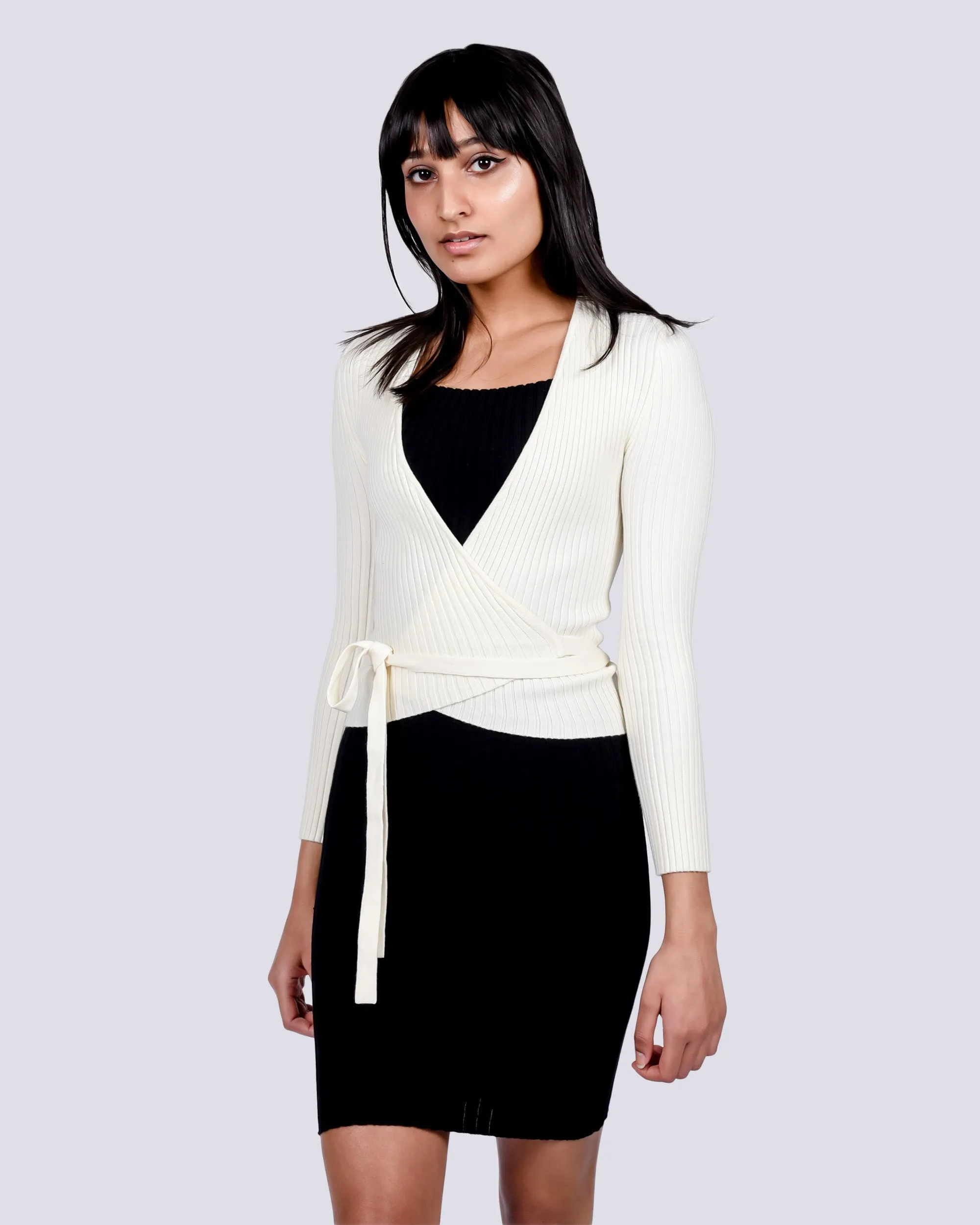 Ballet wrap shrunken ribbed in ivory