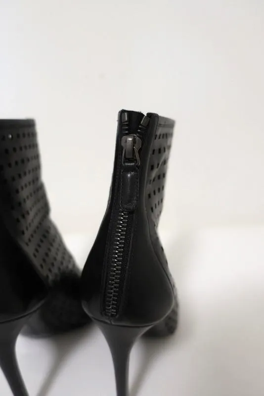Barbara Bui Open Toe Booties Black Perforated Leather Size 38.5 Ankle Boots