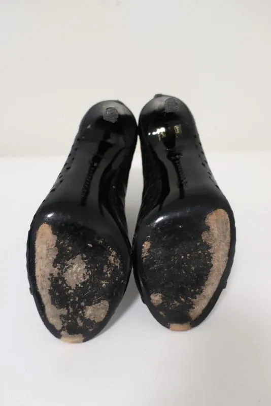 Barbara Bui Open Toe Booties Black Perforated Leather Size 38.5 Ankle Boots