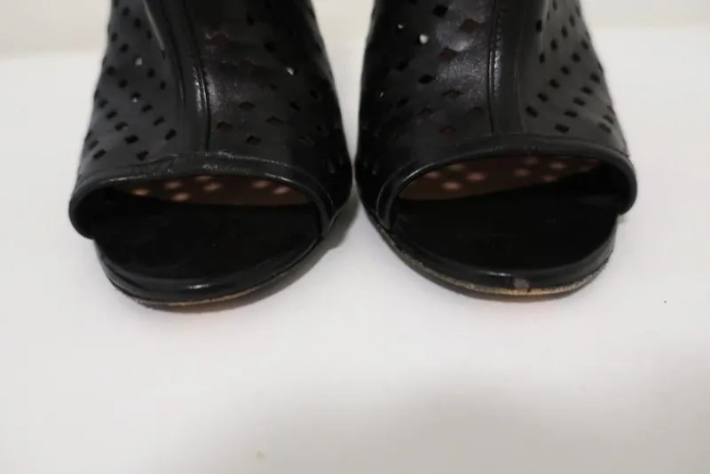 Barbara Bui Open Toe Booties Black Perforated Leather Size 38.5 Ankle Boots