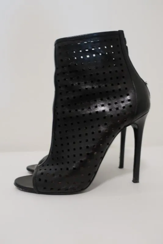 Barbara Bui Open Toe Booties Black Perforated Leather Size 38.5 Ankle Boots