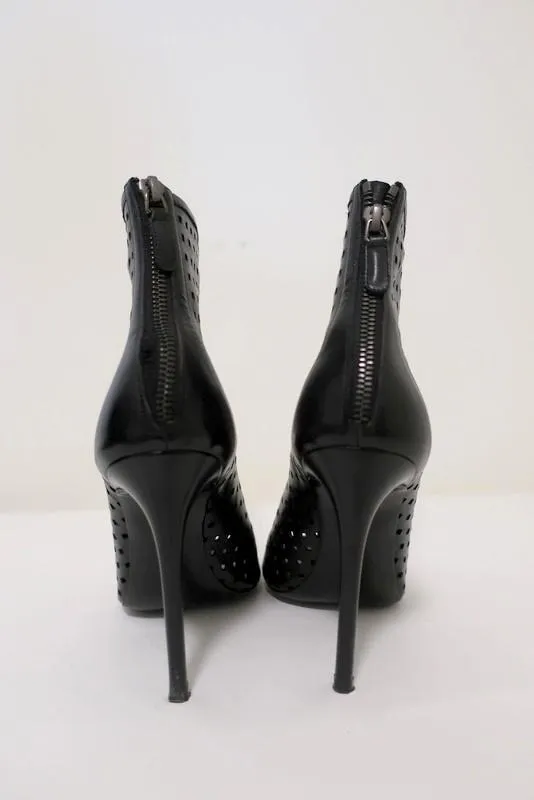 Barbara Bui Open Toe Booties Black Perforated Leather Size 38.5 Ankle Boots