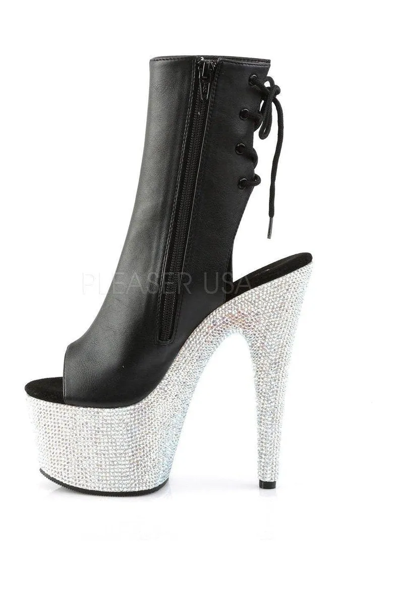 BEJEWELED-1018DM-7 Platform Boot  | Black Faux Leather