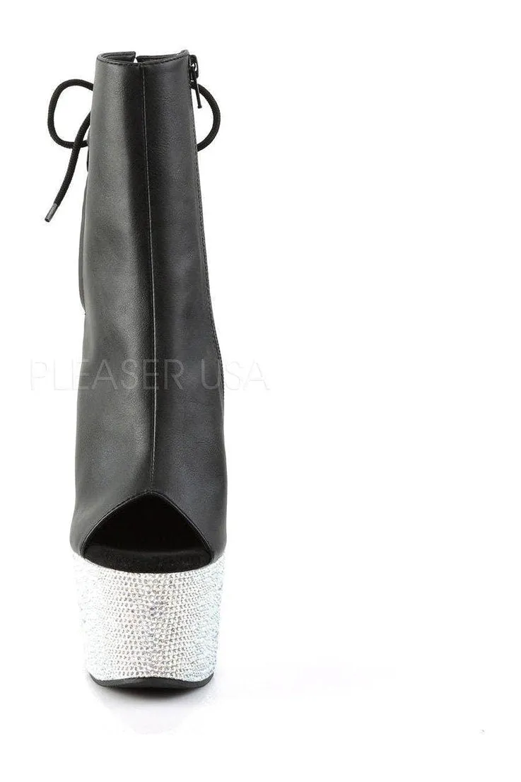 BEJEWELED-1018DM-7 Platform Boot  | Black Faux Leather