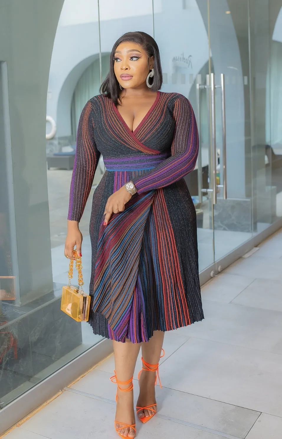 Belynda- Sweater Overlay Slit Dress (New)
