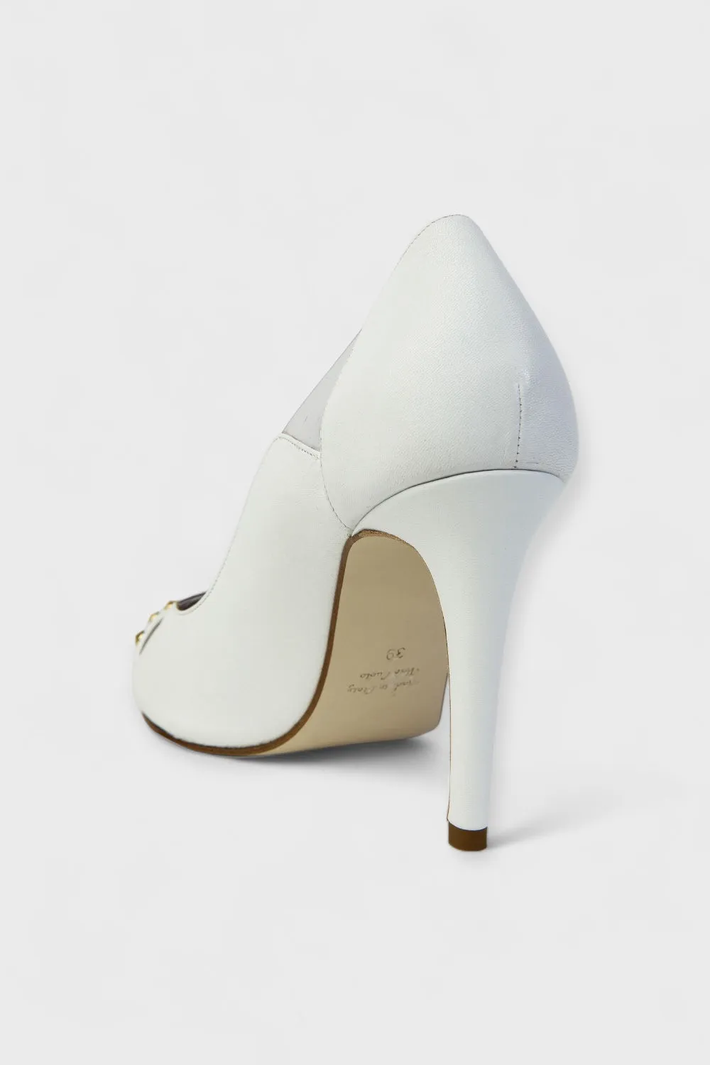 Bianca Gold Studded White Leather Pumps