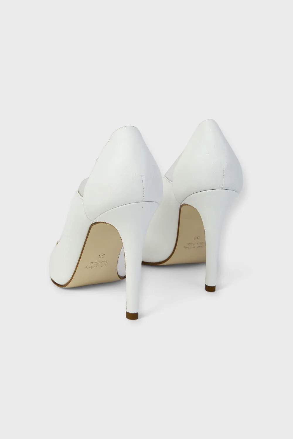 Bianca Gold Studded White Leather Pumps