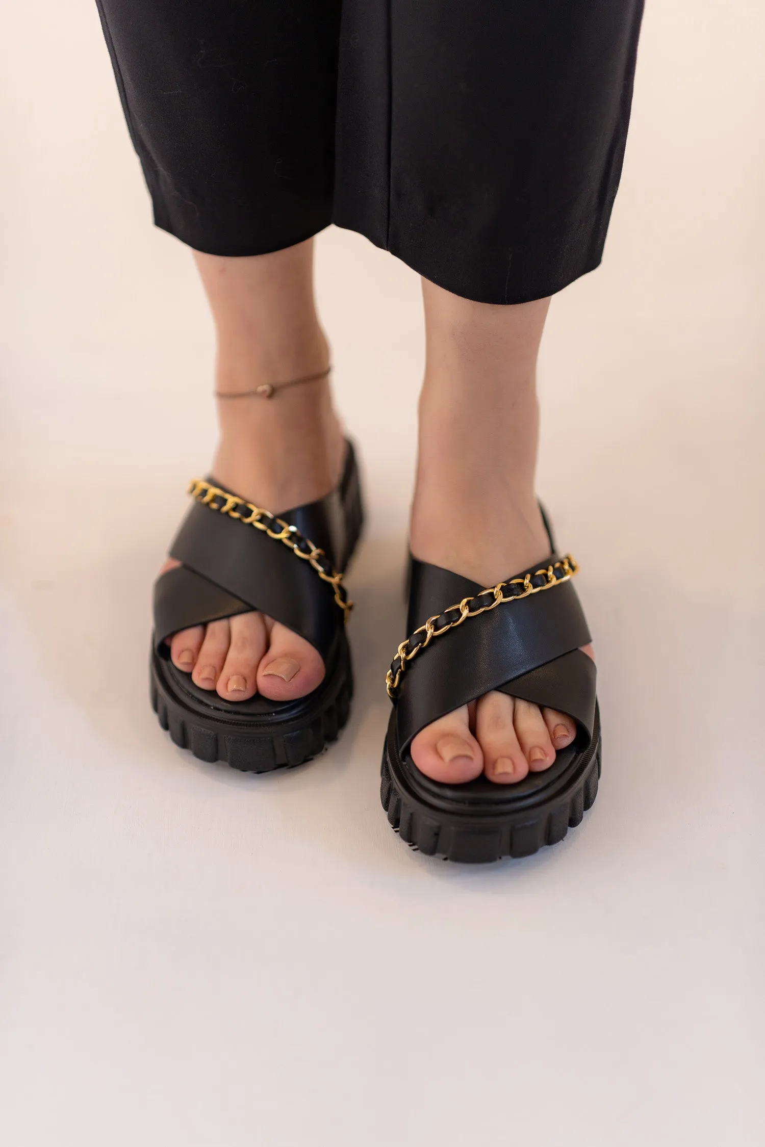 Black Chunky Flats