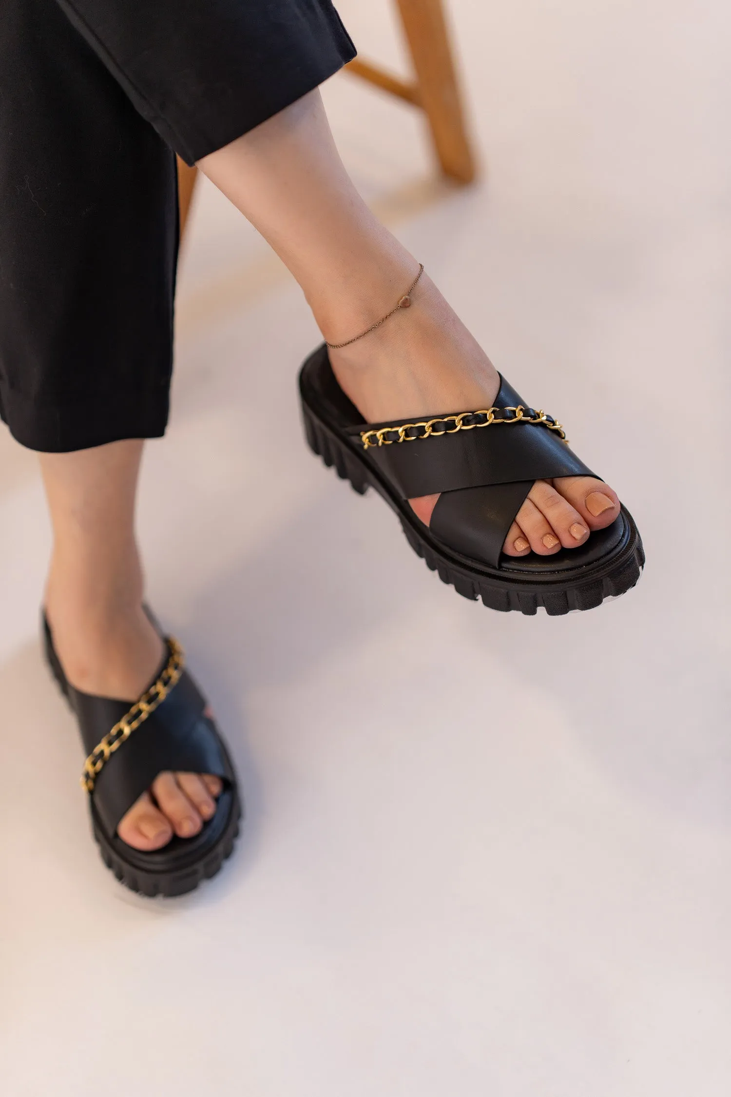 Black Chunky Flats
