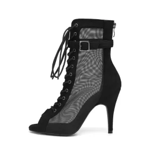Black Open Toe Mesh Ankle Boots
