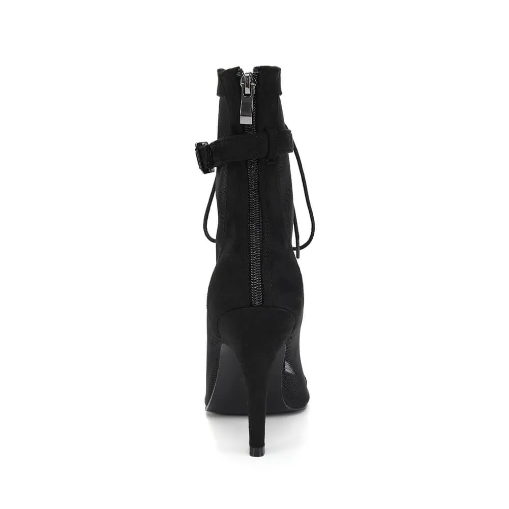 Black Open Toe Mesh Ankle Boots