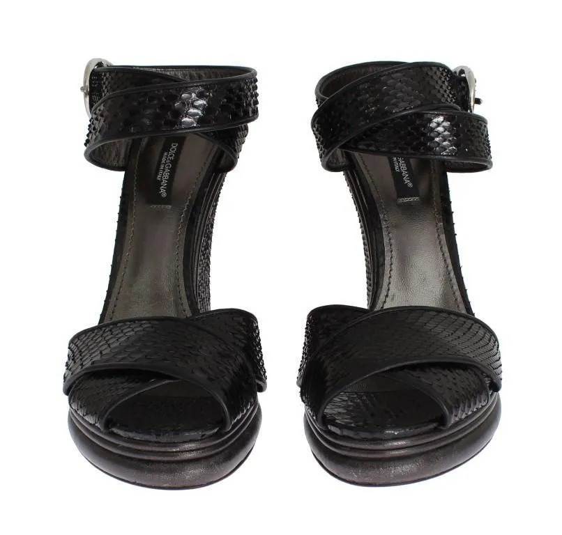Black Python Snakeskin Platform Wedges