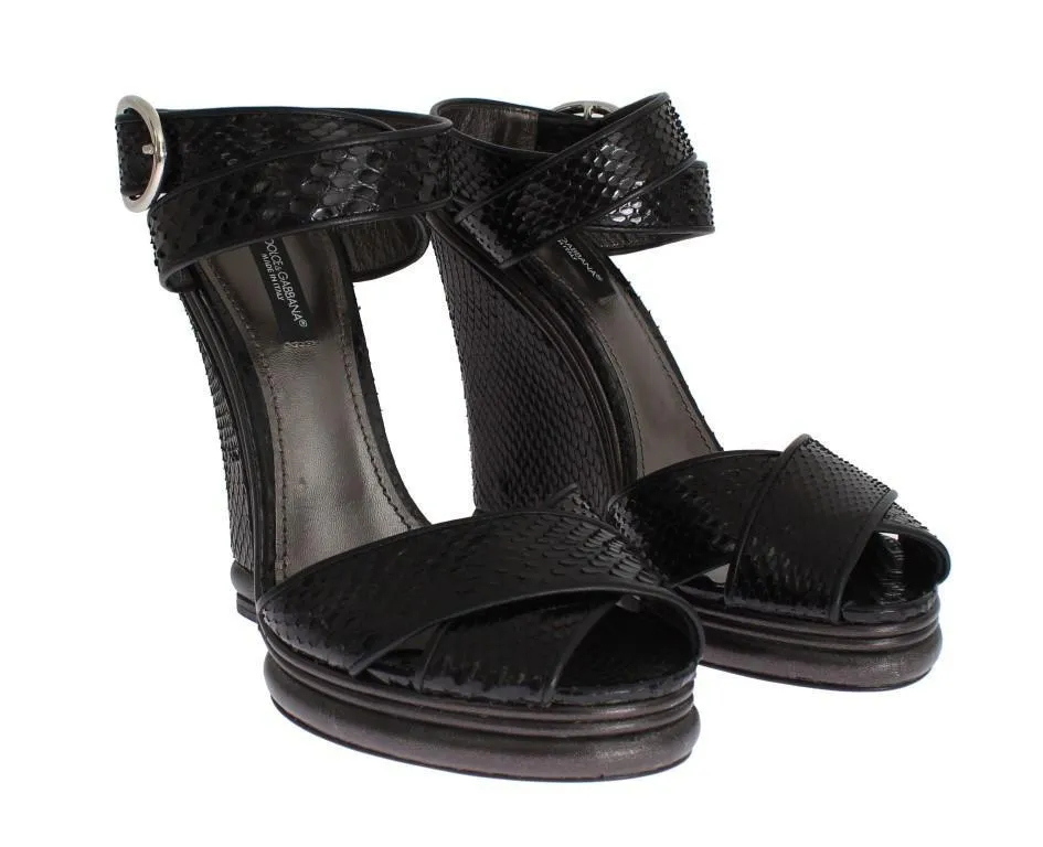 Black Python Snakeskin Platform Wedges