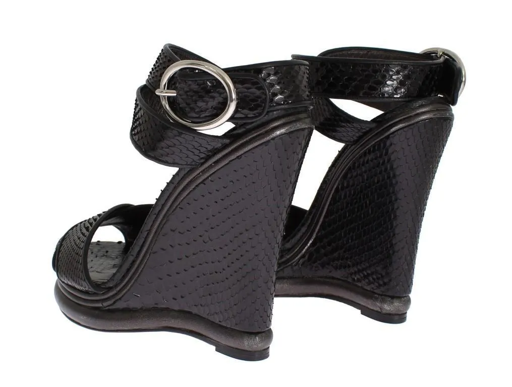 Black Python Snakeskin Platform Wedges