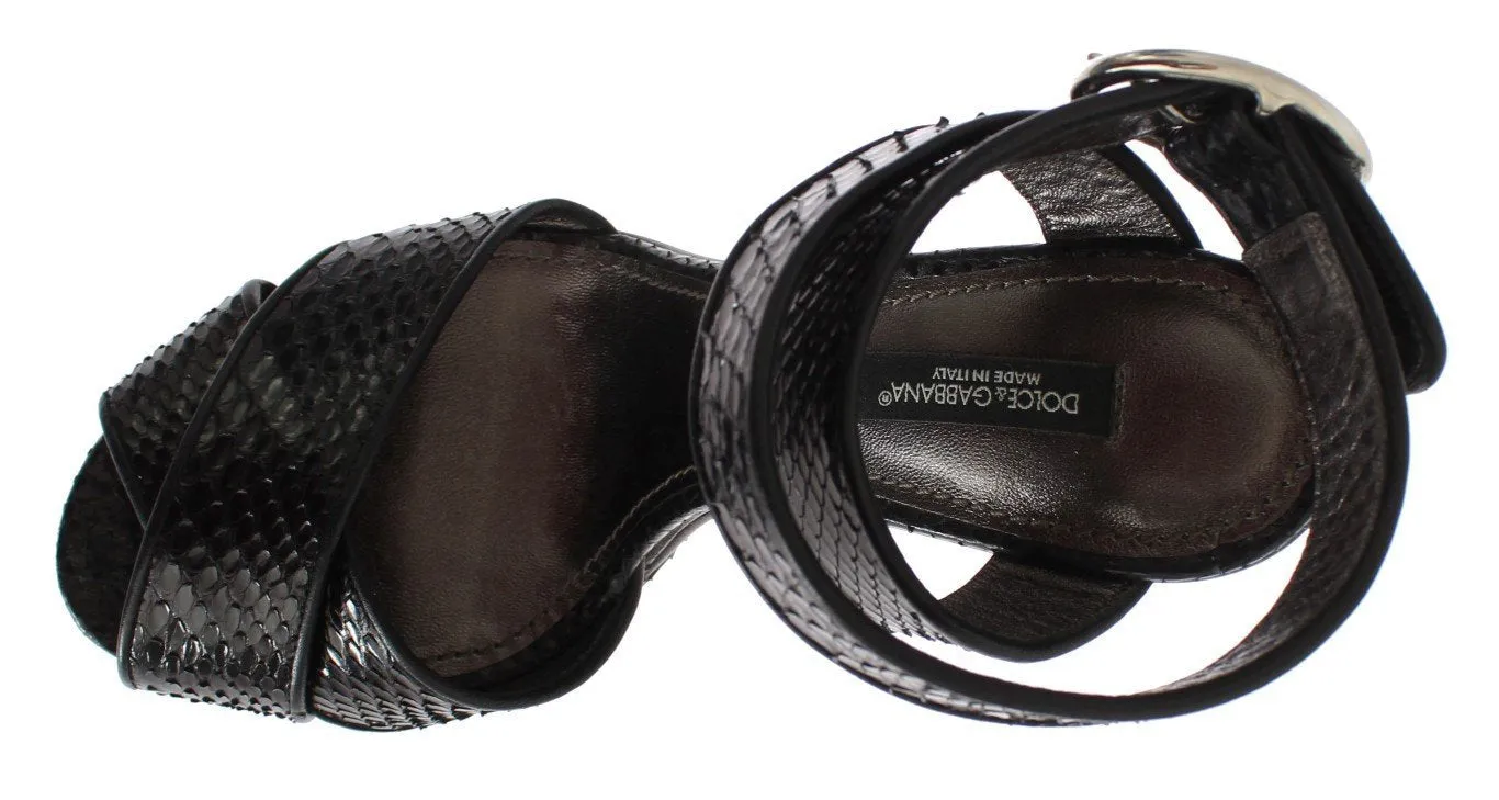 Black Python Snakeskin Platform Wedges