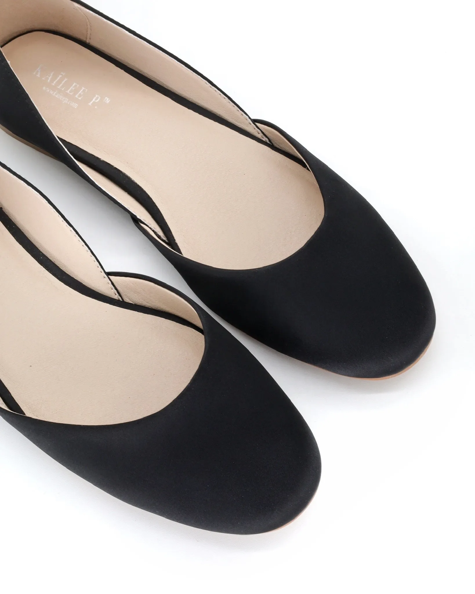Black Satin Round Toe Evening Flat with Ballerina Lace Up