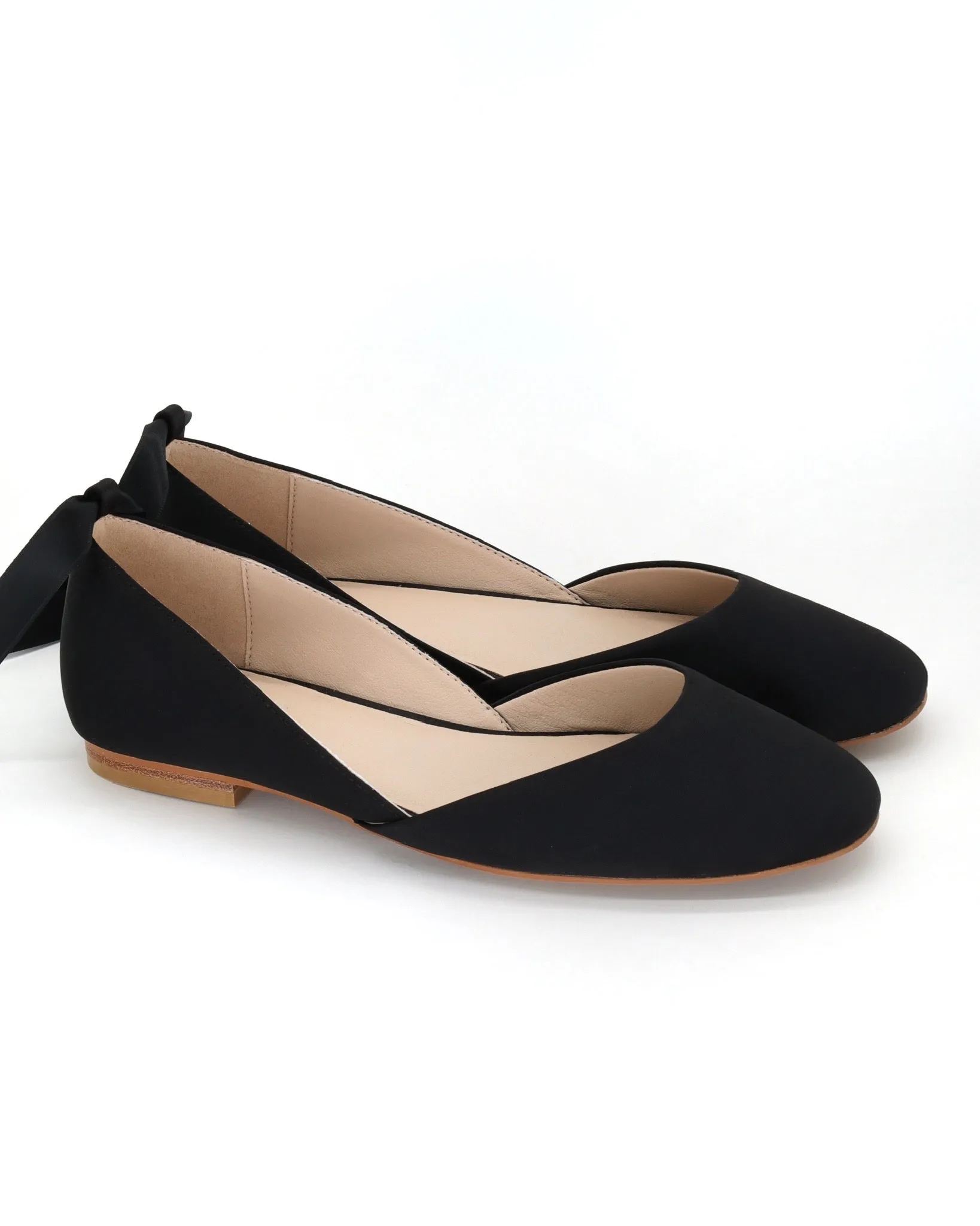 Black Satin Round Toe Evening Flat with Ballerina Lace Up
