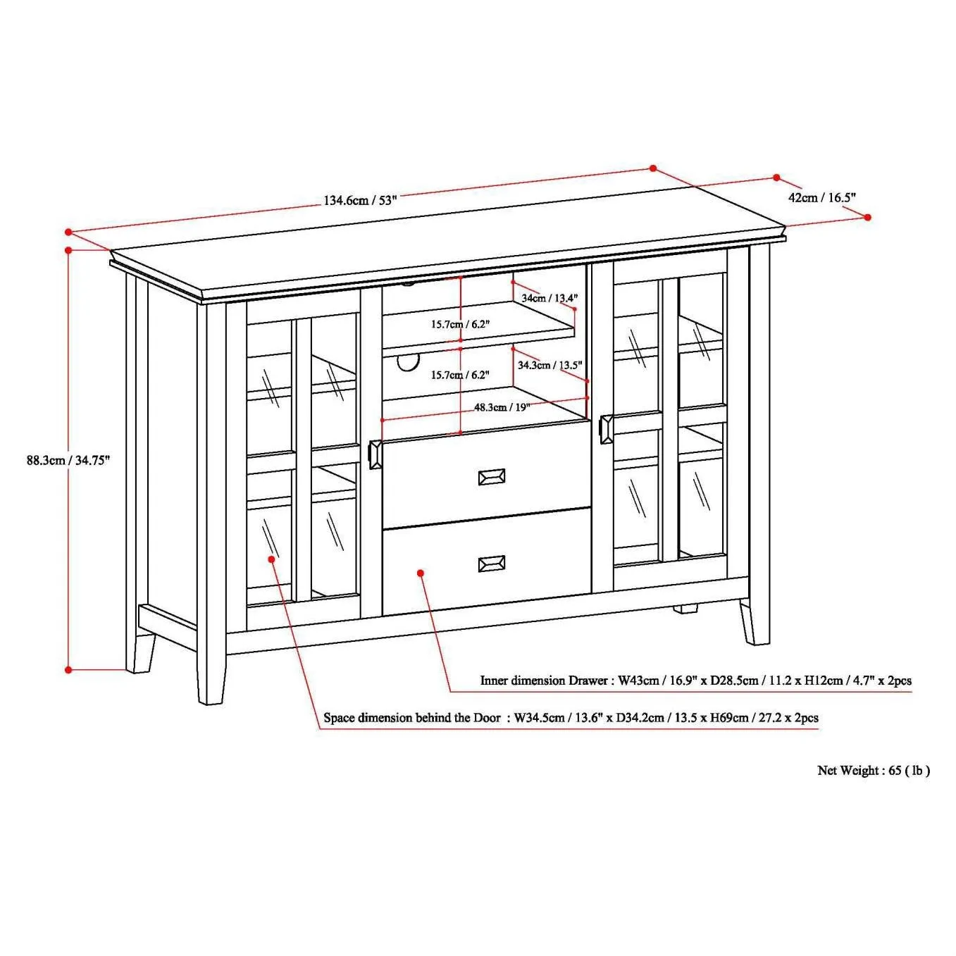 Black Solid Wood 35-inch High TV Stand for TV's up to 60-inch