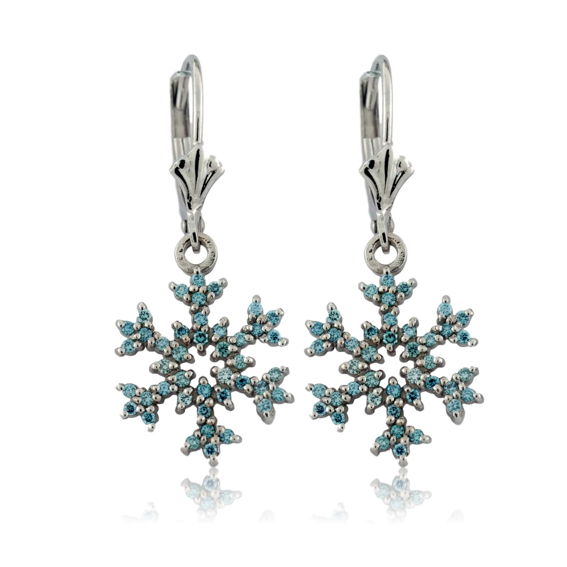 Blue Diamond Pave Snowflake Earrings