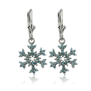 Blue Diamond Pave Snowflake Earrings