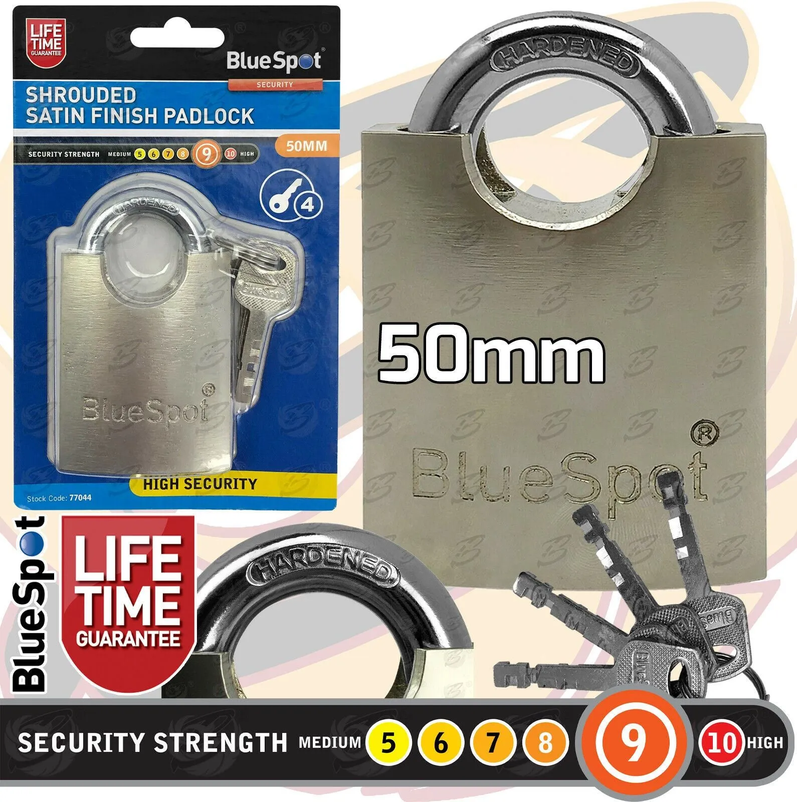 BLUESPOT 50MM SHROUDED SATIN FINISH PADLOCK