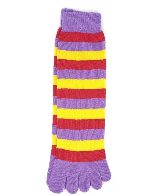 Bold and Bright Red, Purple, and Yellow Stripe Toe Socks | ToeHugger