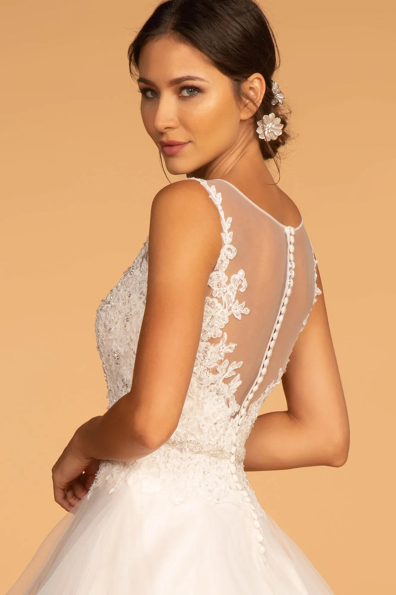 Bonnie Wedding Dress Scoop Neckline with Multi-Layer Skirt G2599HKR-Ivory/champagne
