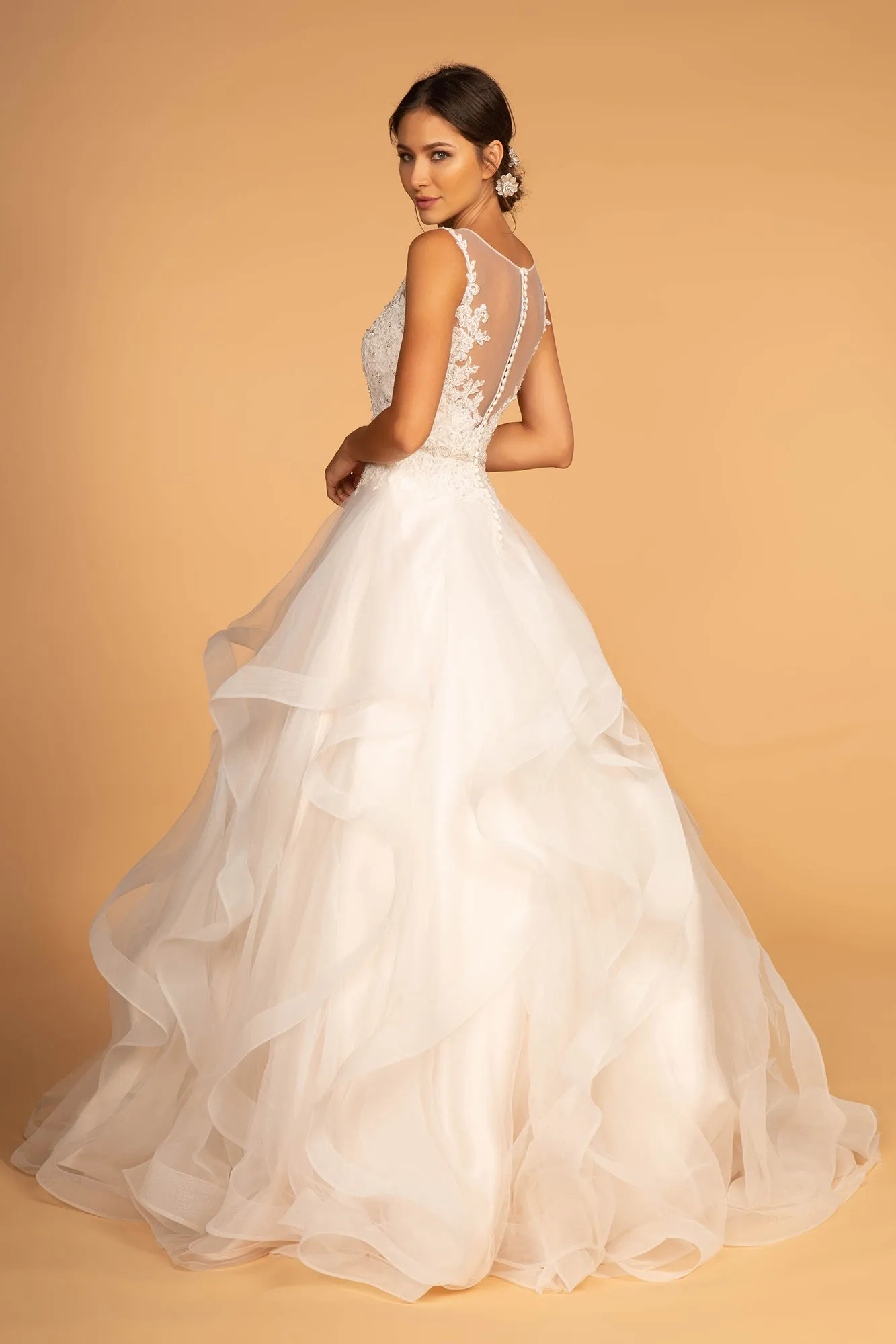 Bonnie Wedding Dress Scoop Neckline with Multi-Layer Skirt G2599HKR-Ivory/champagne
