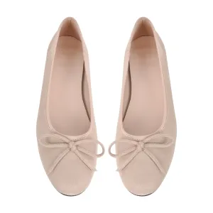 Bow Round Toe Suede Natural Ballet Flats