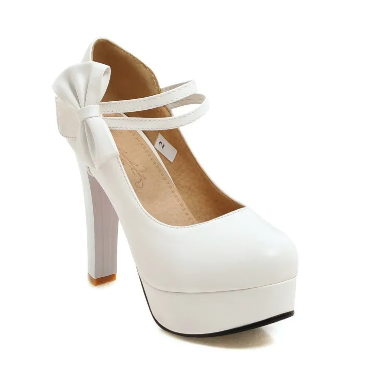 Bow Tie Mary Janes Platform Pumps High Heel Shoes MF8697