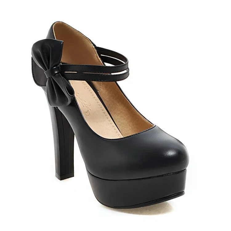 Bow Tie Mary Janes Platform Pumps High Heel Shoes MF8697