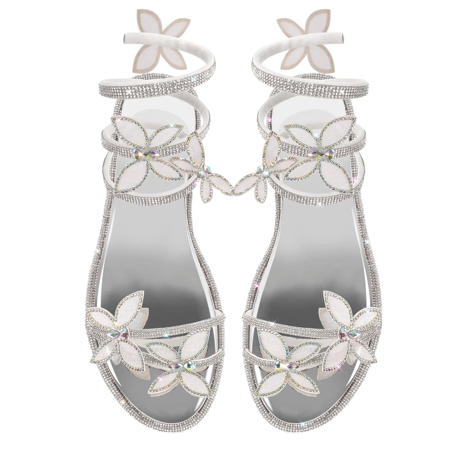 Butterfly Rhinestone Round Toe Strap Flat Sandals
