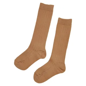 CAMEL RIBBED HIGH SOCKS