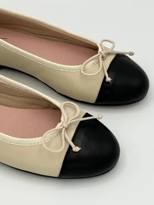 Cap toe Beige & Black Ballet Flat