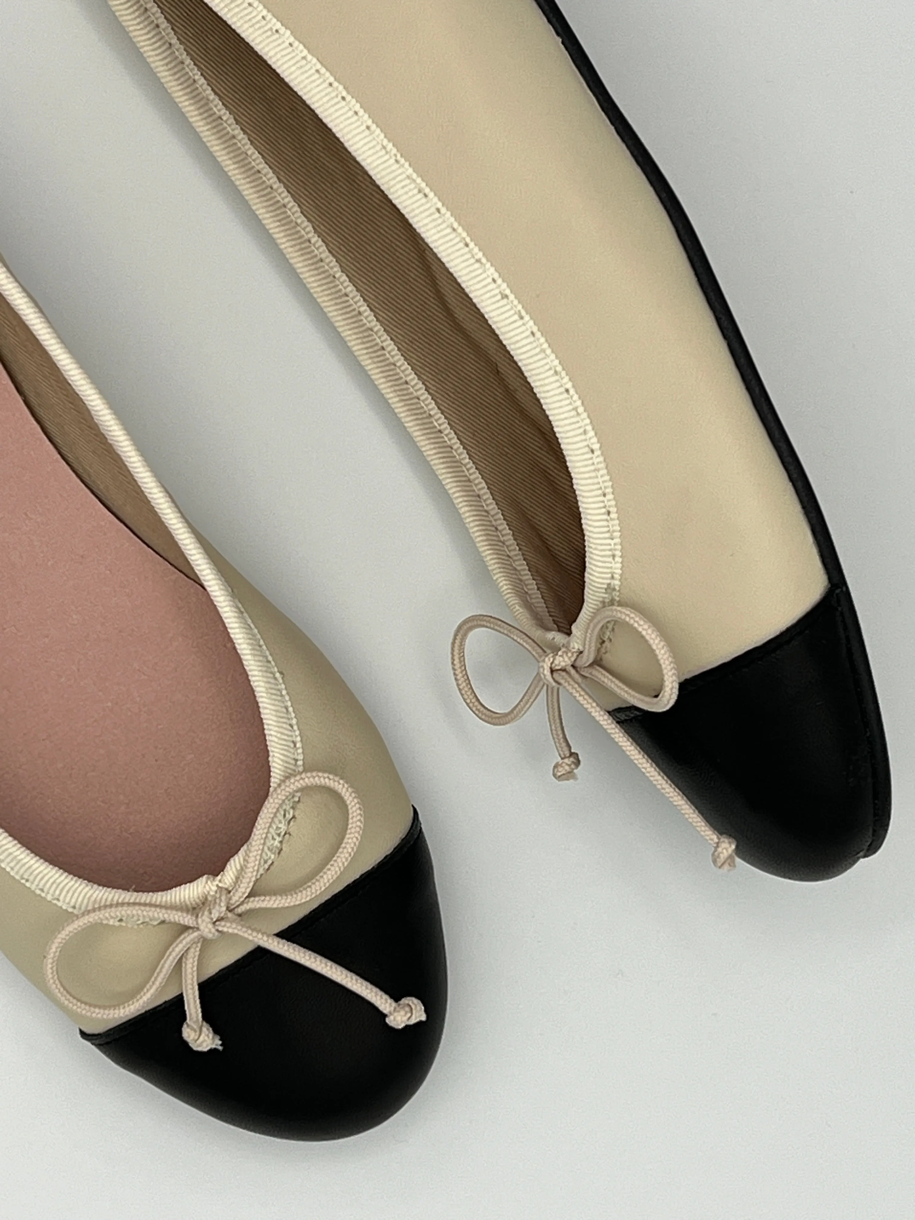 Cap toe Beige & Black Ballet Flat