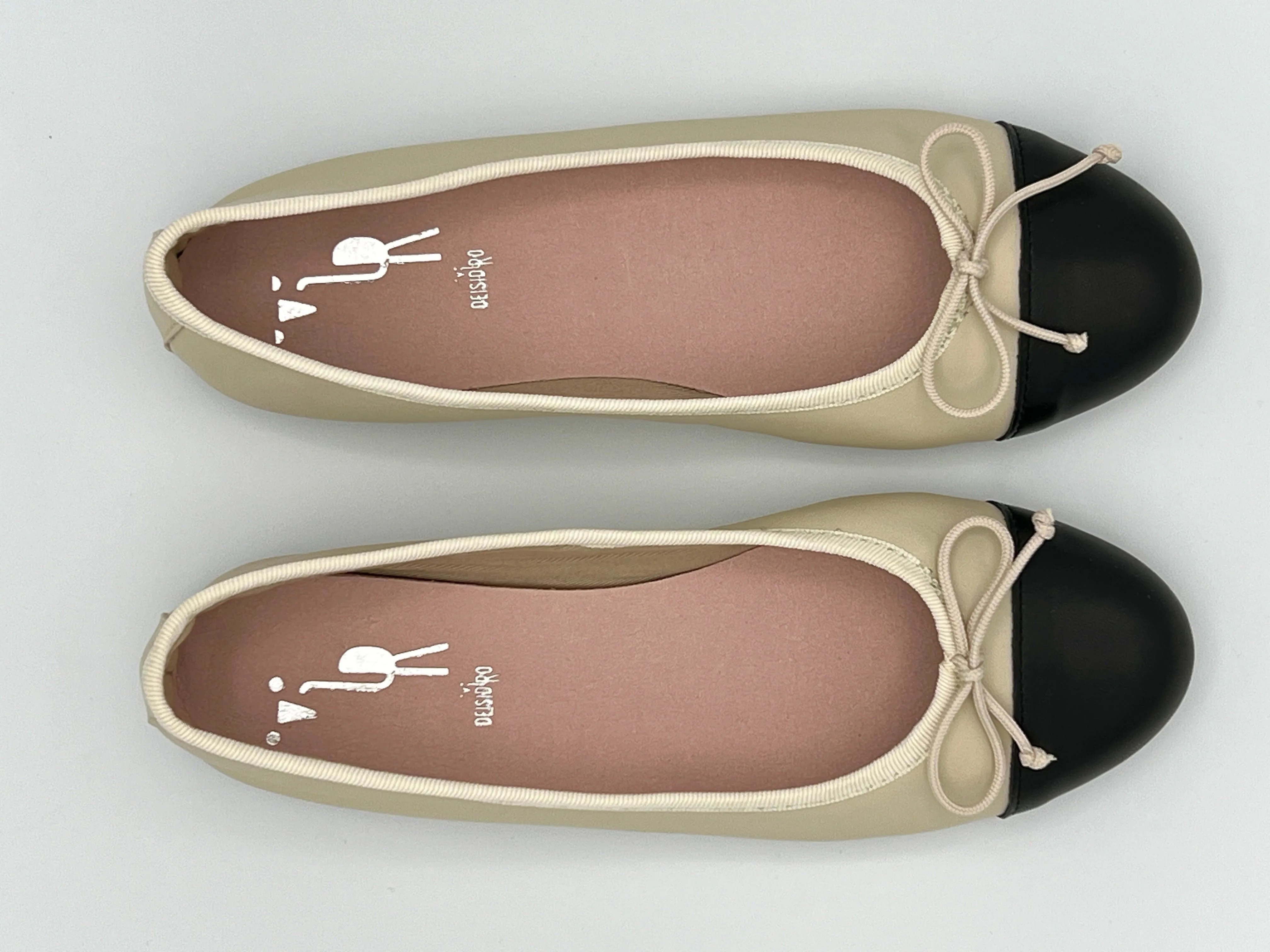 Cap toe Beige & Black Ballet Flat