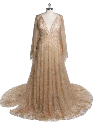 Champagne Gold Glitter Maternity Gowns for Photoshoot Adjustable Waist Pregnancy Photography Robe Baby Shower Dress YW220402-2